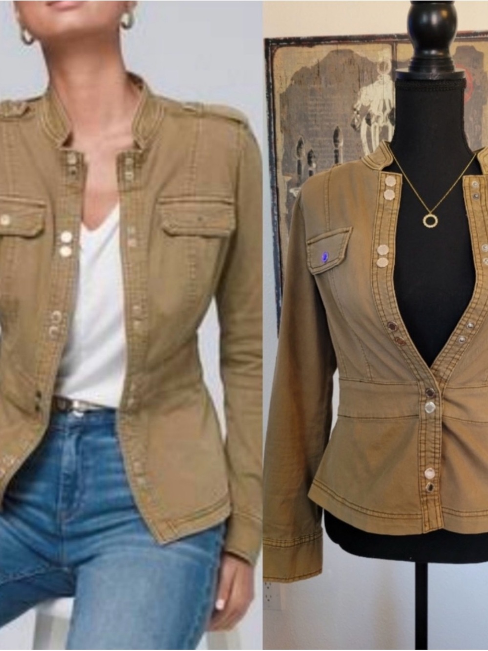 White House Black Market Olive-Tan Utility Jacket perfect condition